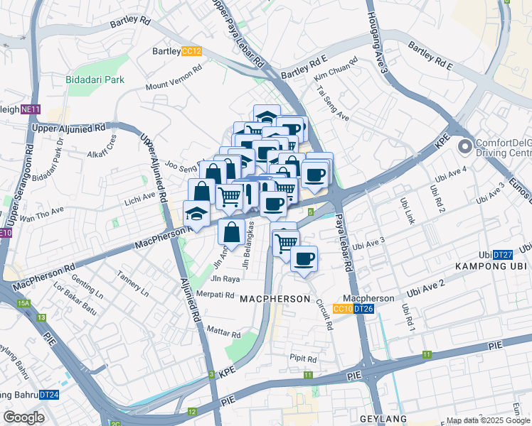 map of restaurants, bars, coffee shops, grocery stores, and more near  in Singapore