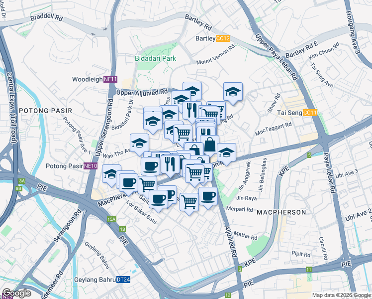 map of restaurants, bars, coffee shops, grocery stores, and more near in Singapore