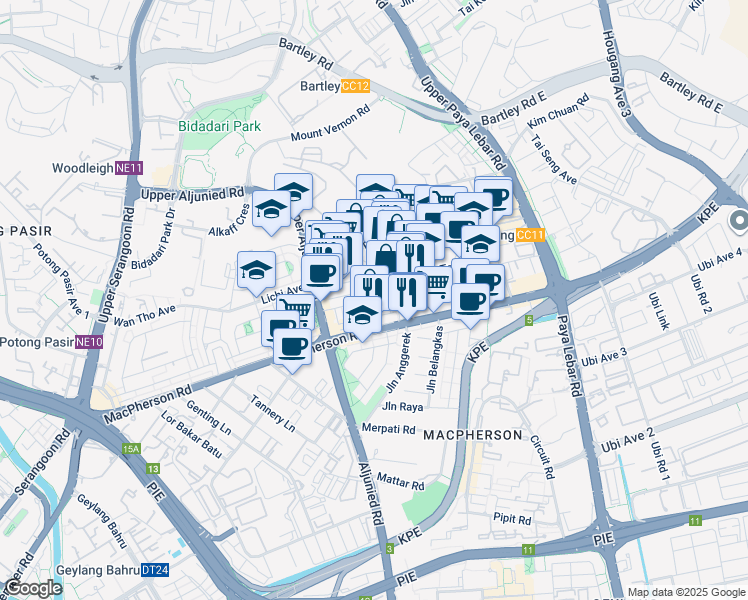 map of restaurants, bars, coffee shops, grocery stores, and more near in Singapore