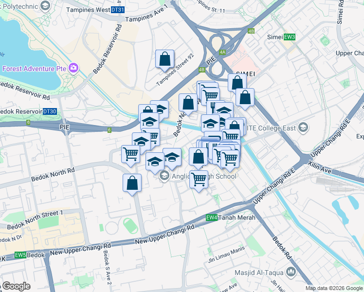 map of restaurants, bars, coffee shops, grocery stores, and more near in Singapore