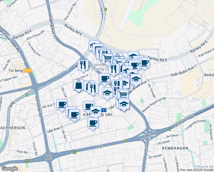 map of restaurants, bars, coffee shops, grocery stores, and more near in Singapore