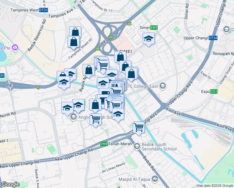 map of restaurants, bars, coffee shops, grocery stores, and more near in Singapore