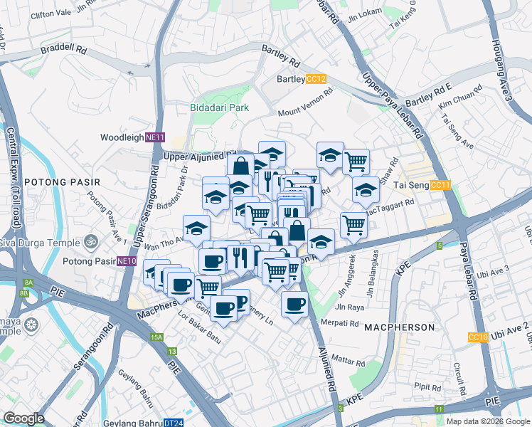 map of restaurants, bars, coffee shops, grocery stores, and more near in Singapore