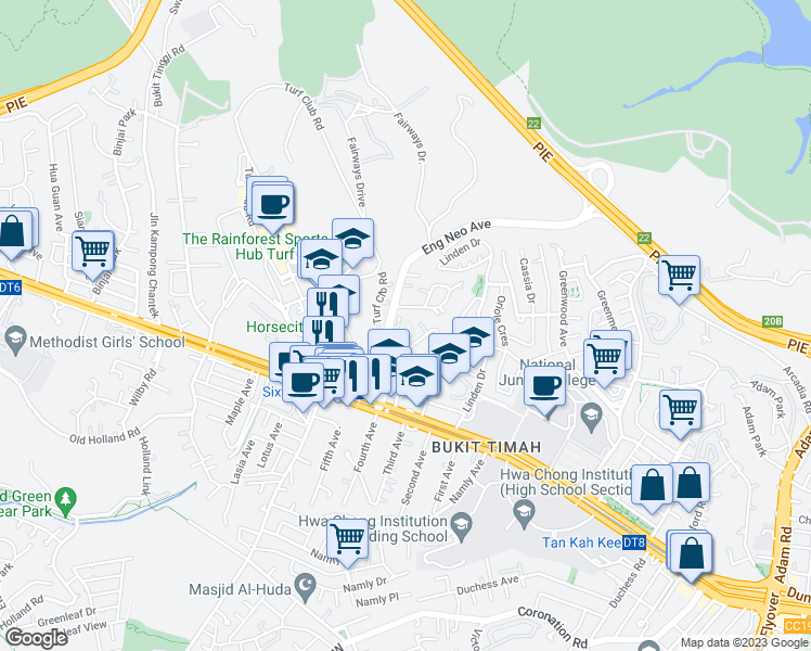 map of restaurants, bars, coffee shops, grocery stores, and more near in Singapore