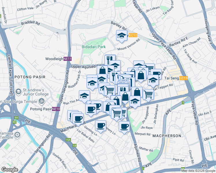 map of restaurants, bars, coffee shops, grocery stores, and more near in Singapore