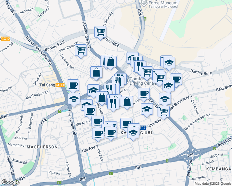 map of restaurants, bars, coffee shops, grocery stores, and more near in Singapore