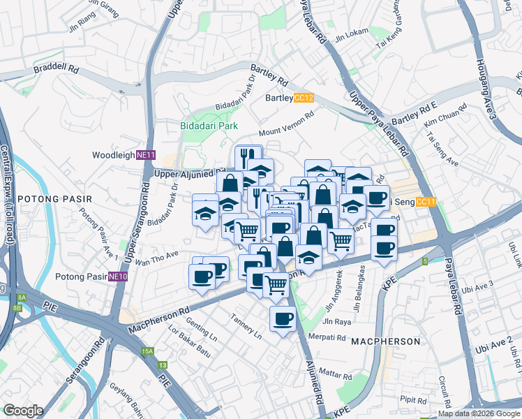 map of restaurants, bars, coffee shops, grocery stores, and more near in Singapore