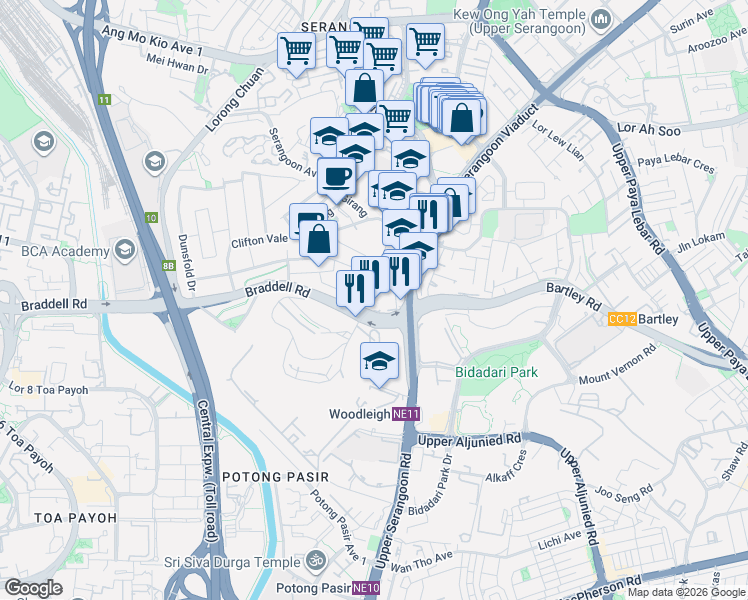 map of restaurants, bars, coffee shops, grocery stores, and more near in Singapore