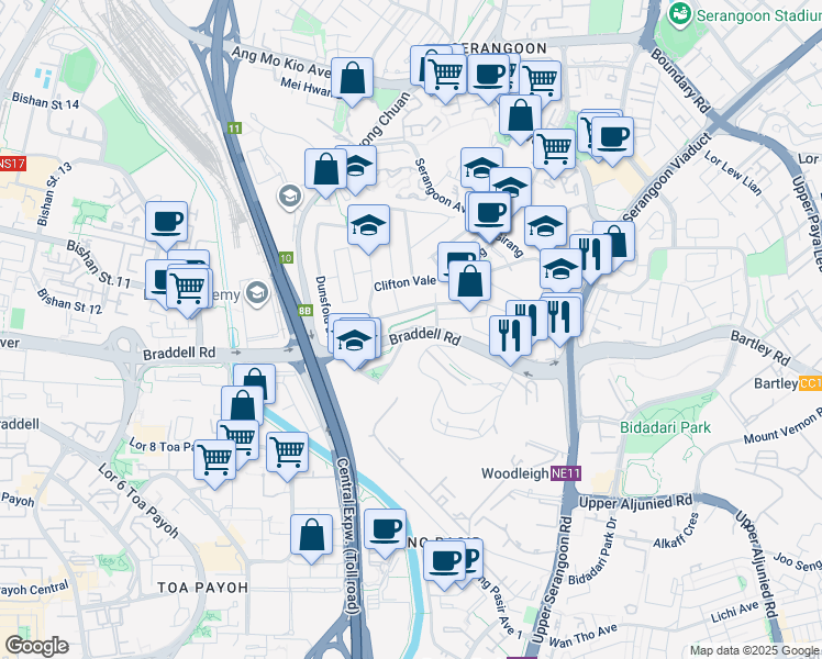 map of restaurants, bars, coffee shops, grocery stores, and more near in Singapore