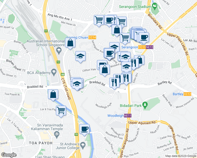 map of restaurants, bars, coffee shops, grocery stores, and more near in Singapore