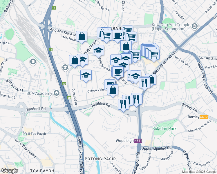 map of restaurants, bars, coffee shops, grocery stores, and more near in Singapore