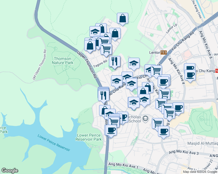 map of restaurants, bars, coffee shops, grocery stores, and more near in Singapore