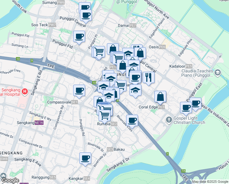 map of restaurants, bars, coffee shops, grocery stores, and more near in Singapore