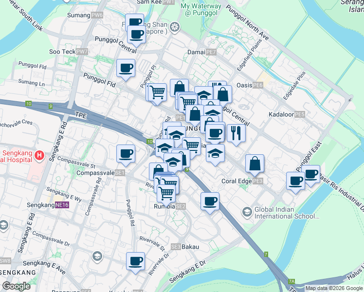 map of restaurants, bars, coffee shops, grocery stores, and more near in Singapore