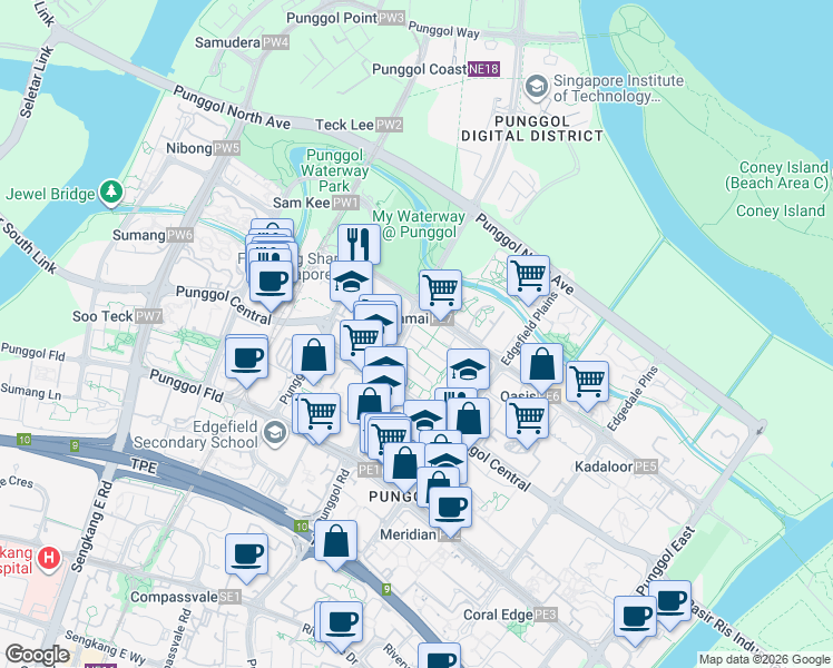 map of restaurants, bars, coffee shops, grocery stores, and more near in Singapore