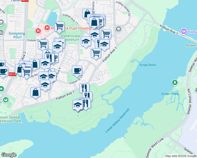 map of restaurants, bars, coffee shops, grocery stores, and more near in Singapore