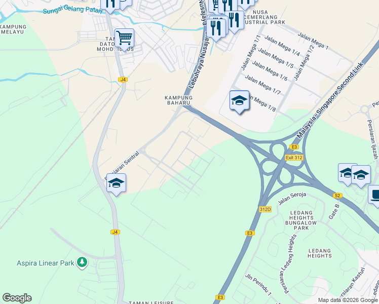 map of restaurants, bars, coffee shops, grocery stores, and more near Jalan Teknologi Perintis 1 in Iskandar Puteri