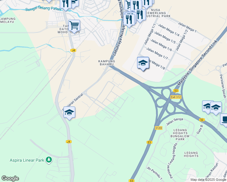map of restaurants, bars, coffee shops, grocery stores, and more near 1 Persiaran Teknologi Perintis in Iskandar Puteri