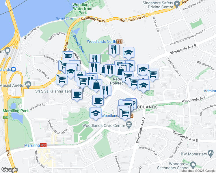 map of restaurants, bars, coffee shops, grocery stores, and more near in Singapore