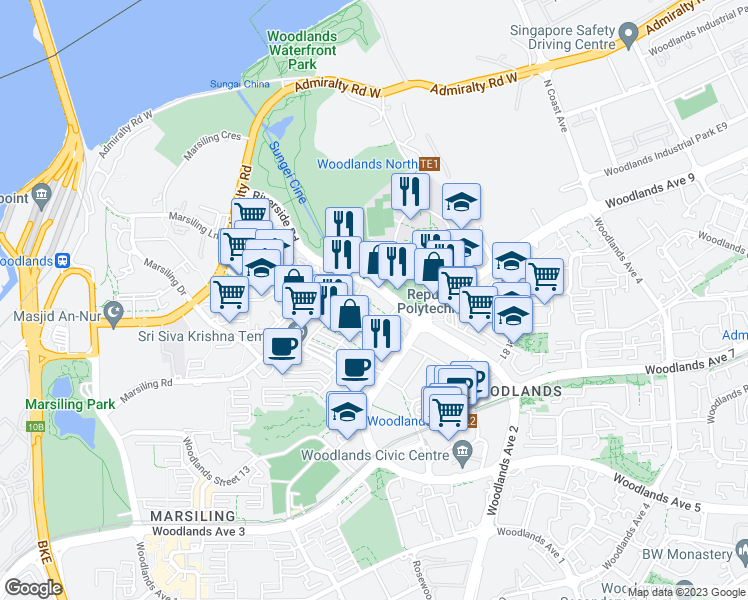 map of restaurants, bars, coffee shops, grocery stores, and more near in Singapore