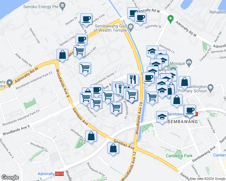 map of restaurants, bars, coffee shops, grocery stores, and more near in Singapore