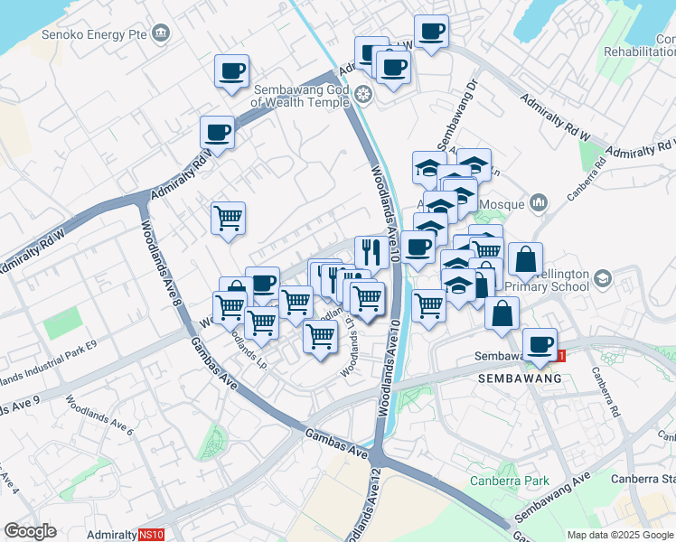map of restaurants, bars, coffee shops, grocery stores, and more near in Singapore