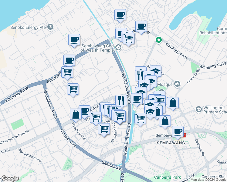 map of restaurants, bars, coffee shops, grocery stores, and more near in Singapore