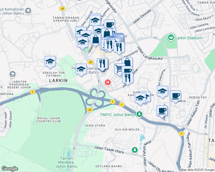 map of restaurants, bars, coffee shops, grocery stores, and more near 33 Jalan Tun Abdul Razak (Susur 5) in Johor Bahru