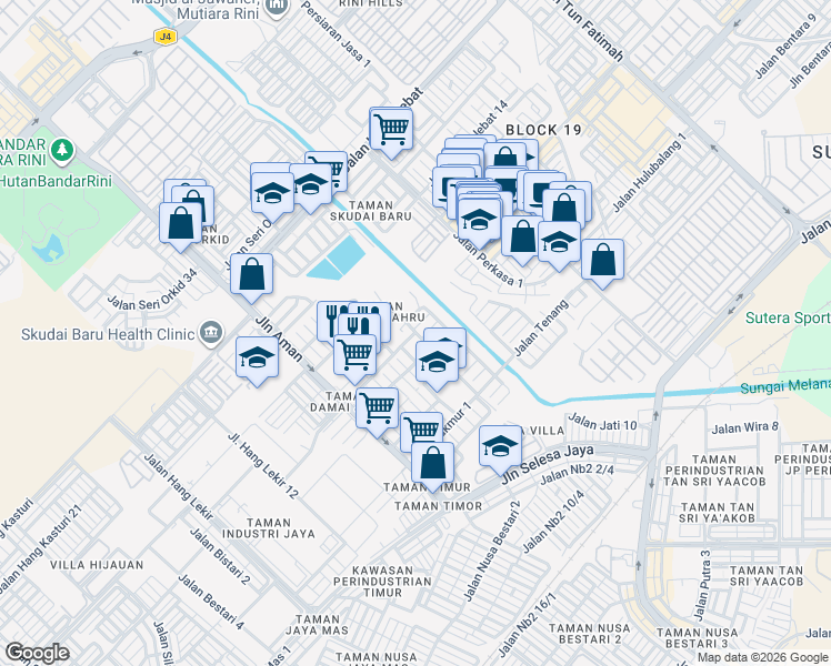 map of restaurants, bars, coffee shops, grocery stores, and more near Jalan Makmur in Johor Bahru