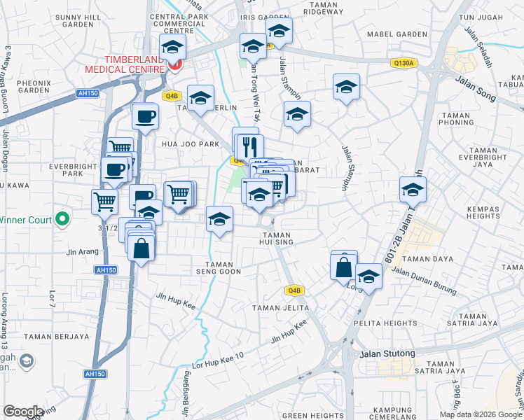 map of restaurants, bars, coffee shops, grocery stores, and more near Jalan Sherip Masahor in Kuching