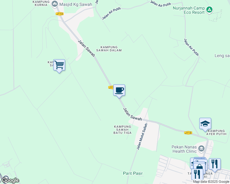 map of restaurants, bars, coffee shops, grocery stores, and more near Jalan Sawah in Pekan Nanas