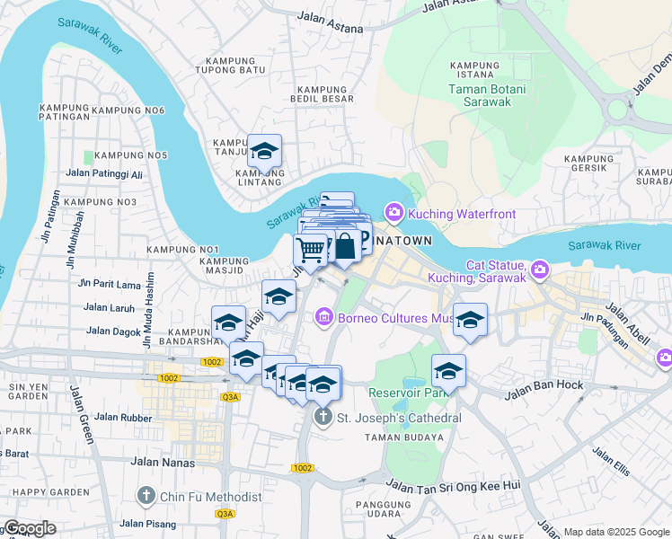 map of restaurants, bars, coffee shops, grocery stores, and more near 24 Jalan Khoo Hun Yeang in Kuching