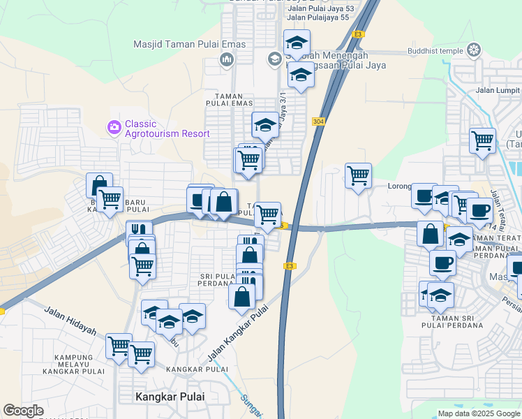 map of restaurants, bars, coffee shops, grocery stores, and more near in Johor Bahru