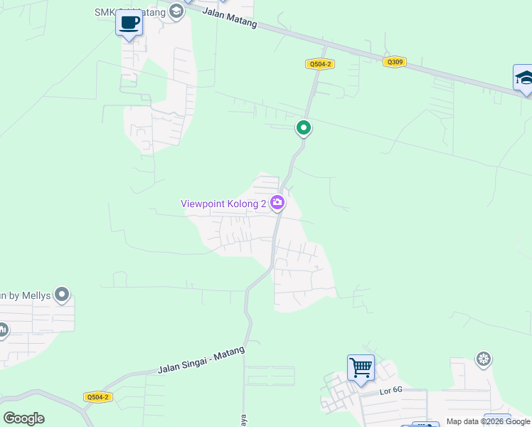 map of restaurants, bars, coffee shops, grocery stores, and more near Lorong Taman Sungai Tengah 1A in Kuching