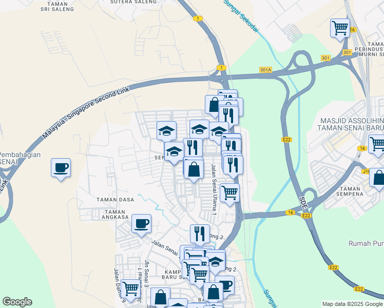 map of restaurants, bars, coffee shops, grocery stores, and more near in Senai