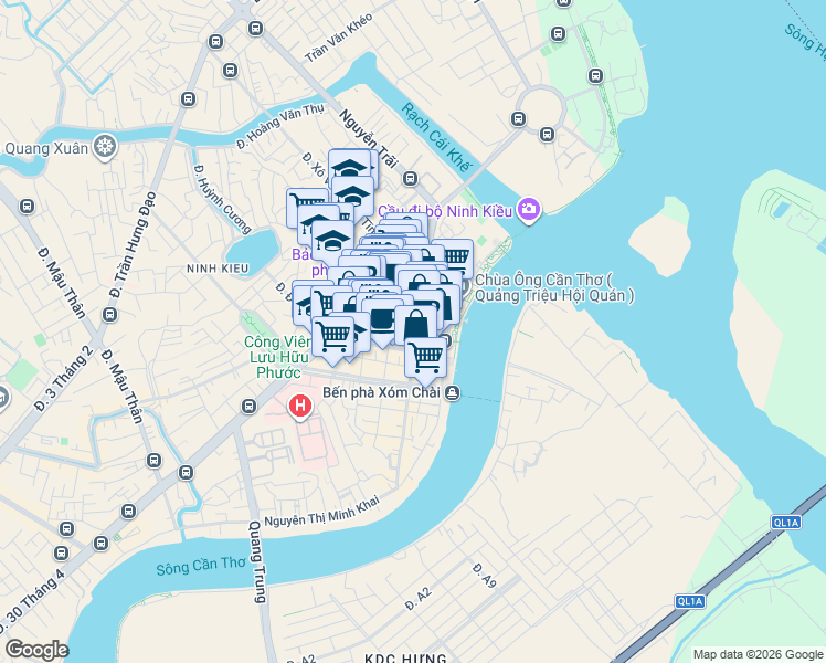 map of restaurants, bars, coffee shops, grocery stores, and more near 14 Phan Đình Phùng in Ninh Kiều