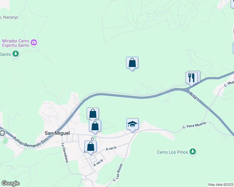map of restaurants, bars, coffee shops, grocery stores, and more near Calle Hidalgo in Naranjo
