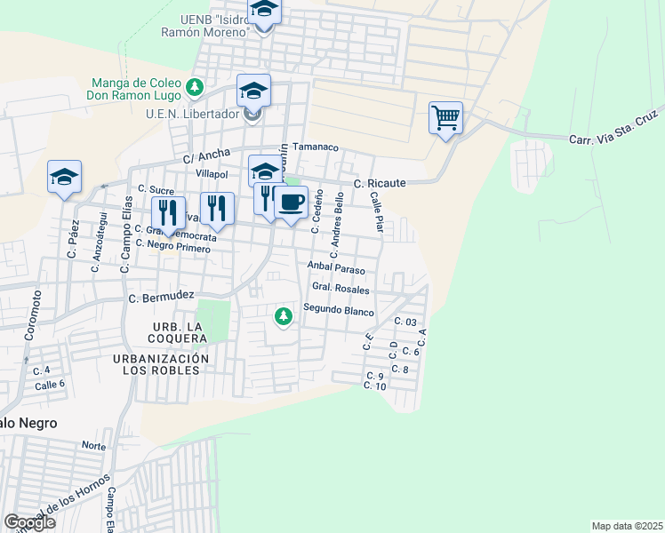 map of restaurants, bars, coffee shops, grocery stores, and more near Calle Andres Bello in Palo Negro