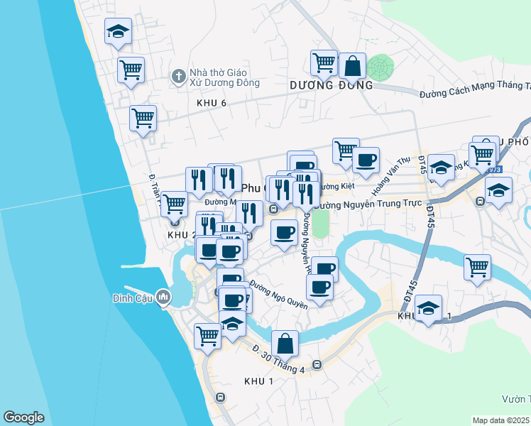 map of restaurants, bars, coffee shops, grocery stores, and more near in Phu Quoc