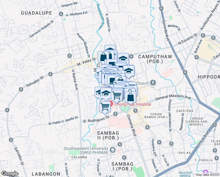 map of restaurants, bars, coffee shops, grocery stores, and more near Don Mariano Cui Street in Cebu City