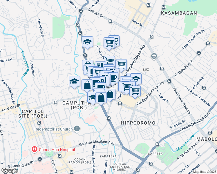 map of restaurants, bars, coffee shops, grocery stores, and more near Molave Street in Cebu City