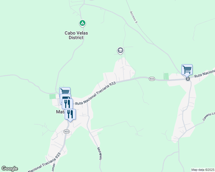 map of restaurants, bars, coffee shops, grocery stores, and more near 933 in Matapalo