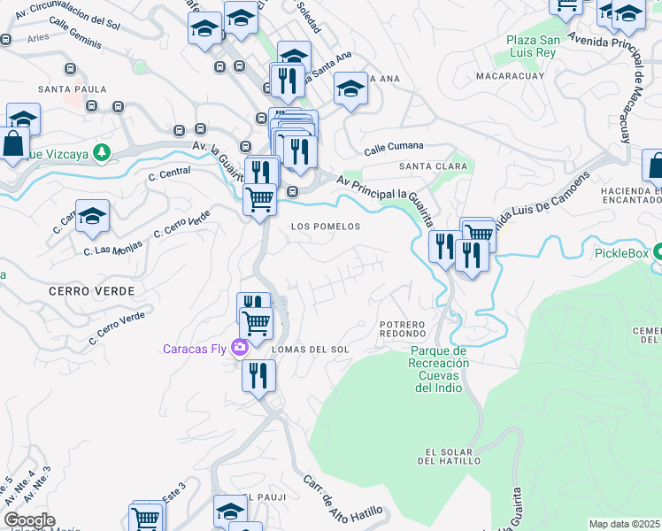 map of restaurants, bars, coffee shops, grocery stores, and more near Avenida Principal in Caracas