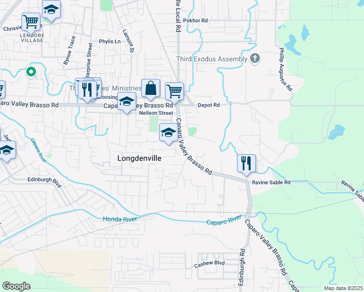 map of restaurants, bars, coffee shops, grocery stores, and more near 11 Caparo Valley Brasso Road in Chaguanas