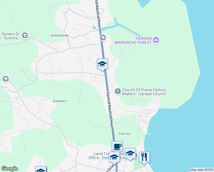 map of restaurants, bars, coffee shops, grocery stores, and more near Central Nautical Highway in Danao City