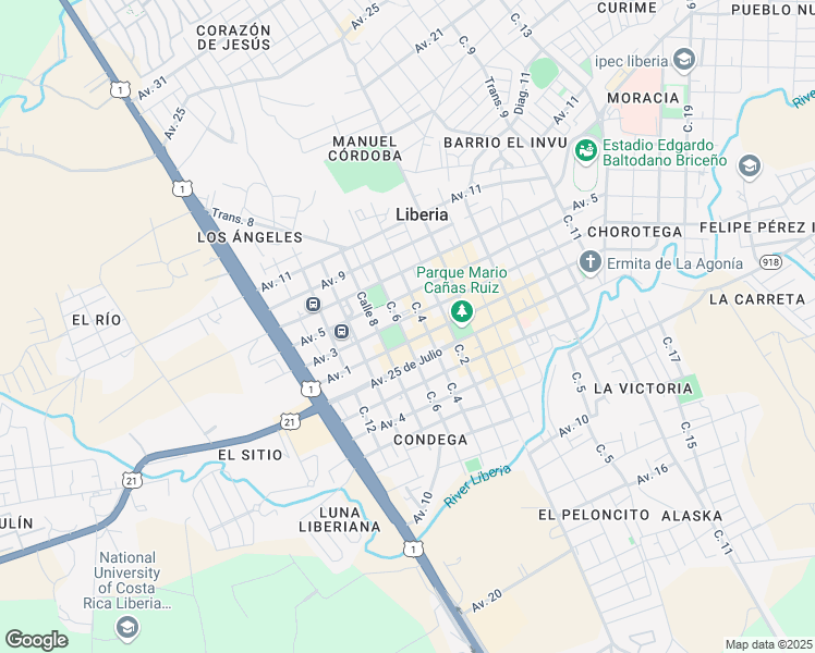 map of restaurants, bars, coffee shops, grocery stores, and more near Calle 6 in Liberia