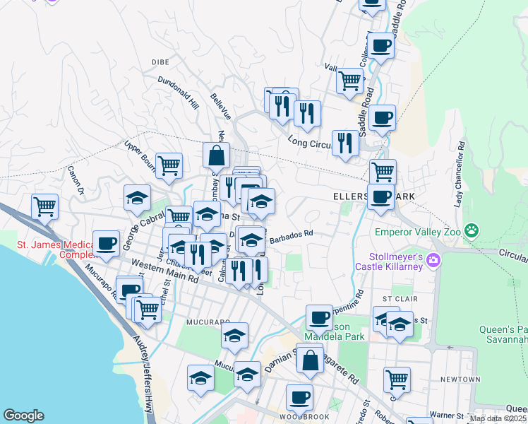 map of restaurants, bars, coffee shops, grocery stores, and more near in Charlieville