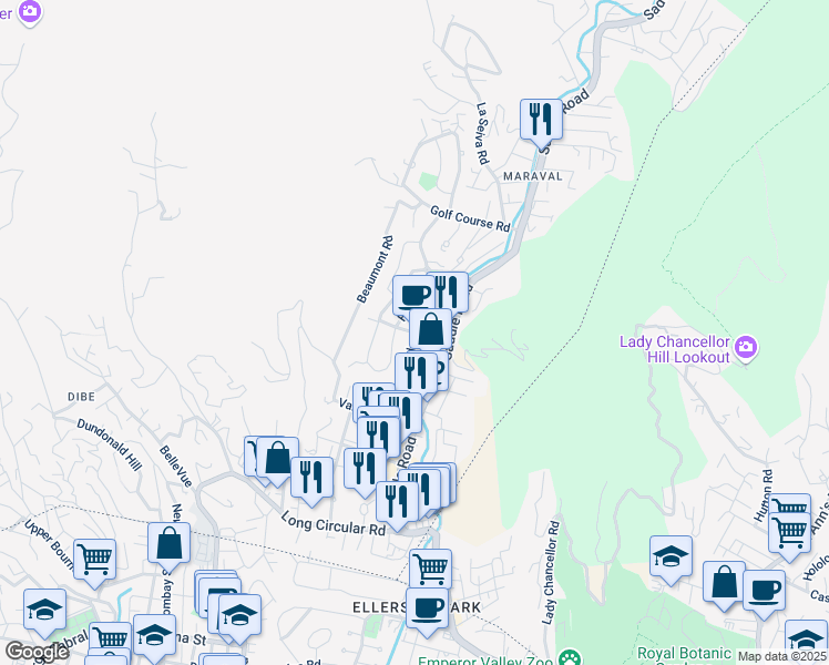 map of restaurants, bars, coffee shops, grocery stores, and more near 18 Collens Road in Port of Spain