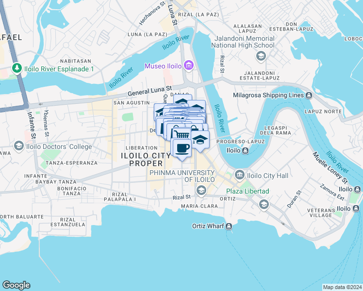 map of restaurants, bars, coffee shops, grocery stores, and more near 1709 Valeria Street in Iloilo City
