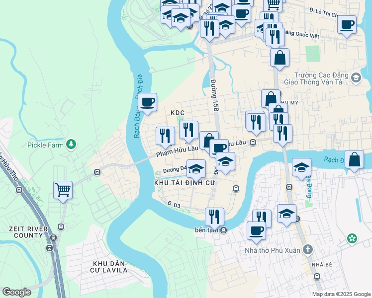 map of restaurants, bars, coffee shops, grocery stores, and more near 240 Phạm Hữu Lầu in Quận 7
